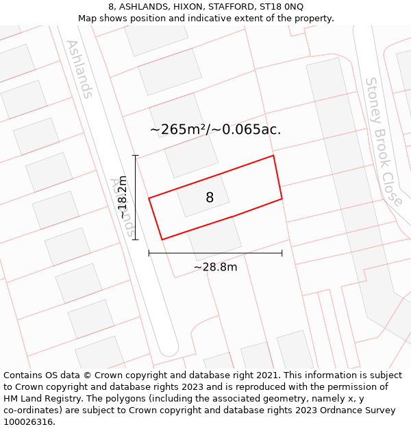 8, ASHLANDS, HIXON, STAFFORD, ST18 0NQ: Plot and title map