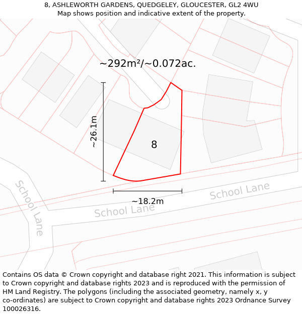 8, ASHLEWORTH GARDENS, QUEDGELEY, GLOUCESTER, GL2 4WU: Plot and title map