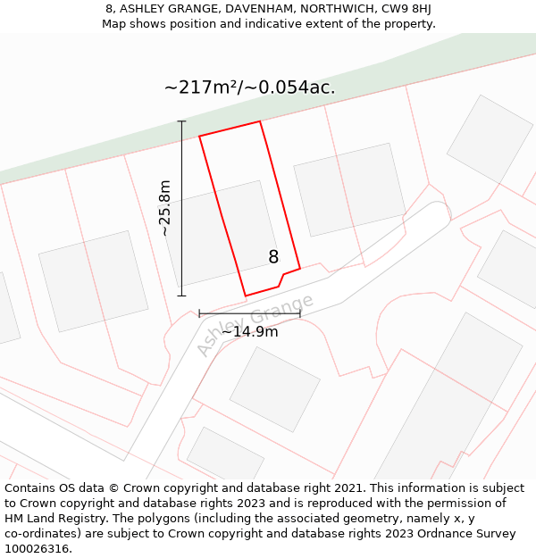 8, ASHLEY GRANGE, DAVENHAM, NORTHWICH, CW9 8HJ: Plot and title map