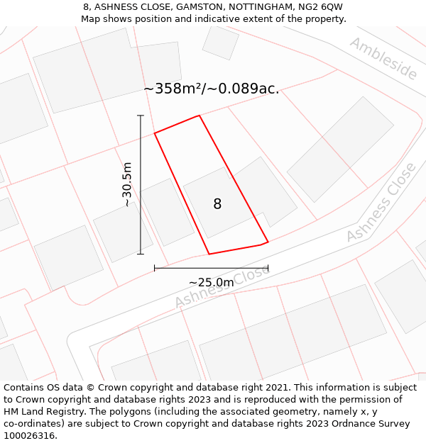 8, ASHNESS CLOSE, GAMSTON, NOTTINGHAM, NG2 6QW: Plot and title map