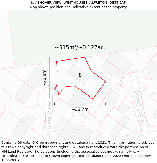 8, ASHOVER VIEW, WESTHOUSES, ALFRETON, DE55 5AR: Plot and title map