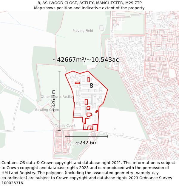 8, ASHWOOD CLOSE, ASTLEY, MANCHESTER, M29 7TP: Plot and title map