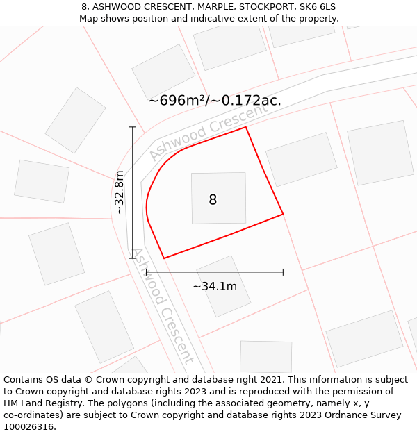 8, ASHWOOD CRESCENT, MARPLE, STOCKPORT, SK6 6LS: Plot and title map