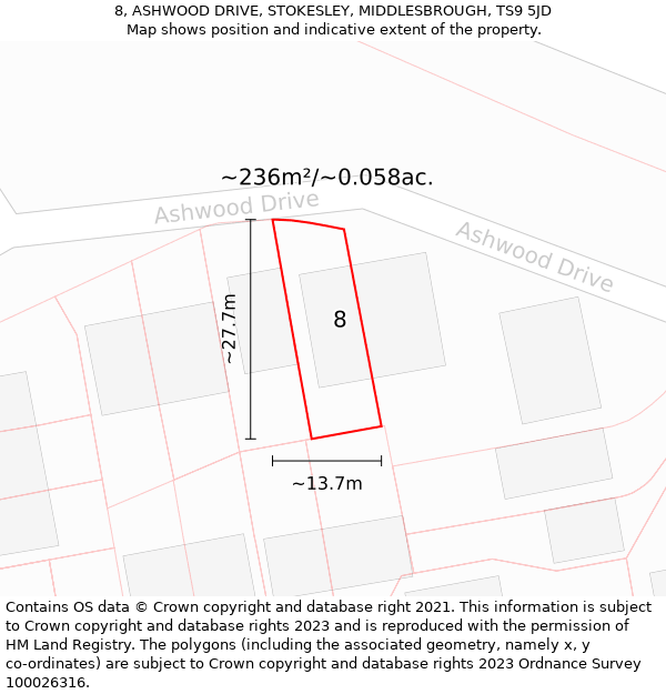 8, ASHWOOD DRIVE, STOKESLEY, MIDDLESBROUGH, TS9 5JD: Plot and title map