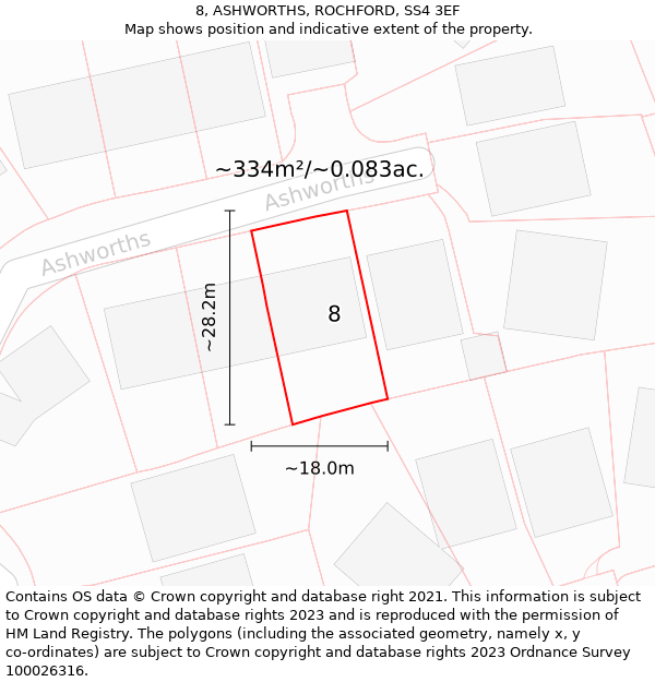 8, ASHWORTHS, ROCHFORD, SS4 3EF: Plot and title map