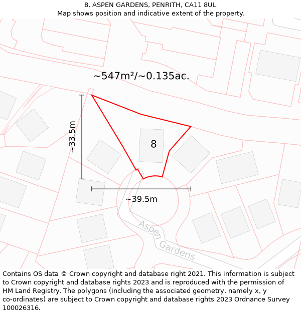 8, ASPEN GARDENS, PENRITH, CA11 8UL: Plot and title map