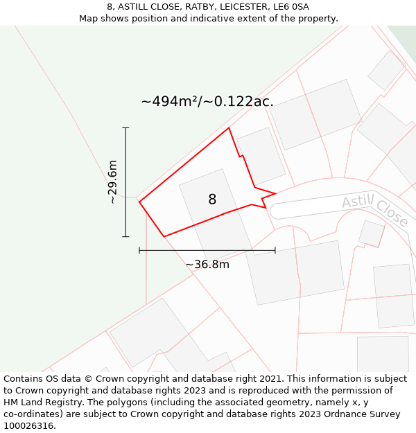 8, ASTILL CLOSE, RATBY, LEICESTER, LE6 0SA: Plot and title map