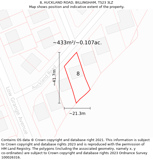 8, AUCKLAND ROAD, BILLINGHAM, TS23 3LZ: Plot and title map