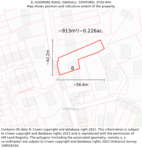 8, AUDMORE ROAD, GNOSALL, STAFFORD, ST20 0HA: Plot and title map