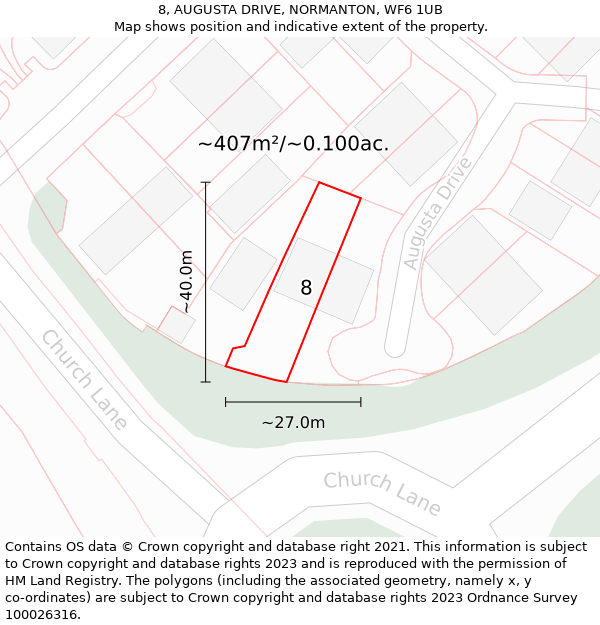 8, AUGUSTA DRIVE, NORMANTON, WF6 1UB: Plot and title map