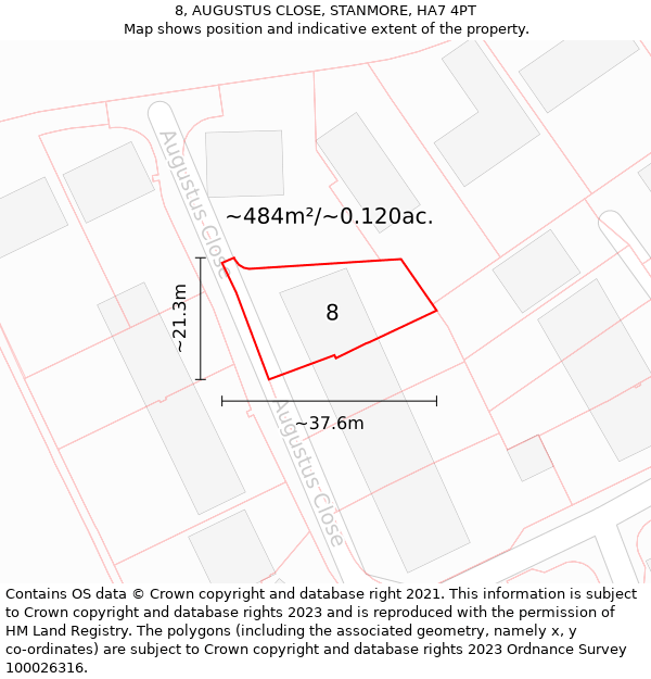 8, AUGUSTUS CLOSE, STANMORE, HA7 4PT: Plot and title map