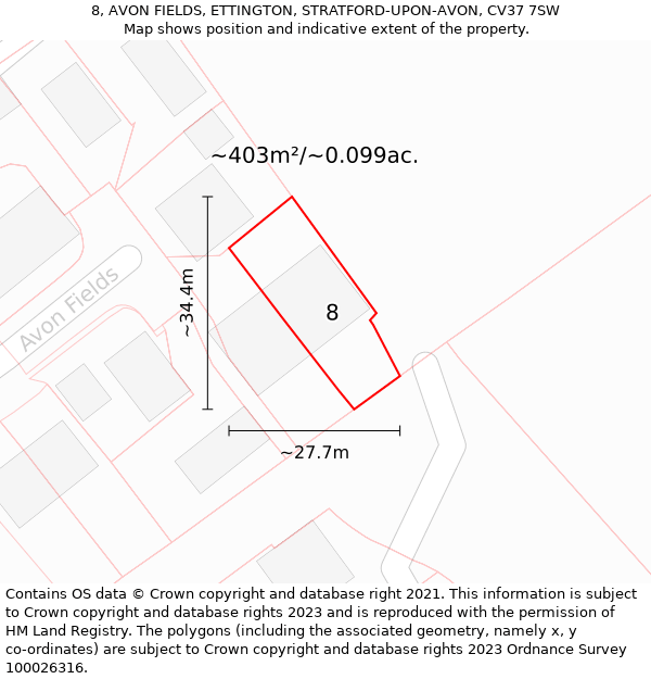8, AVON FIELDS, ETTINGTON, STRATFORD-UPON-AVON, CV37 7SW: Plot and title map