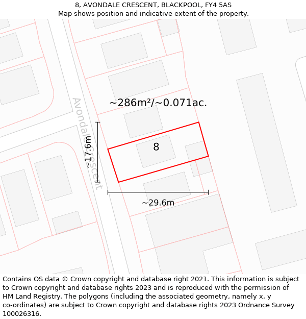 8, AVONDALE CRESCENT, BLACKPOOL, FY4 5AS: Plot and title map