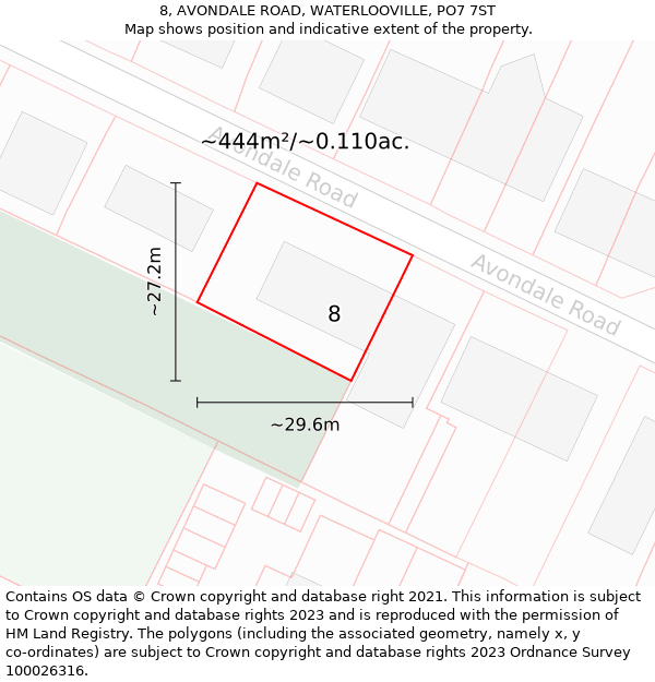 8, AVONDALE ROAD, WATERLOOVILLE, PO7 7ST: Plot and title map