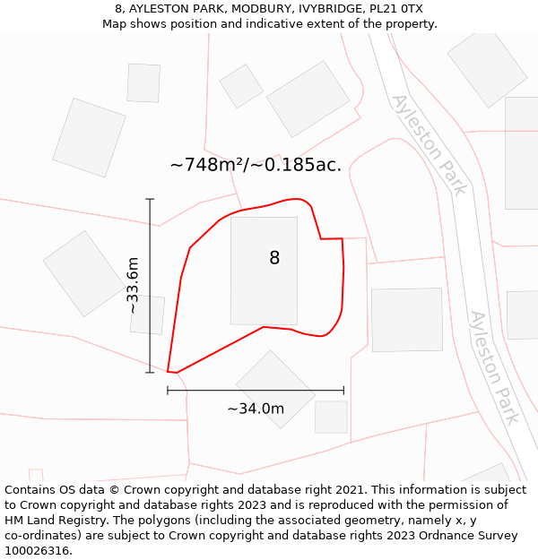 8, AYLESTON PARK, MODBURY, IVYBRIDGE, PL21 0TX: Plot and title map