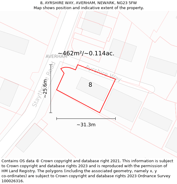 8, AYRSHIRE WAY, AVERHAM, NEWARK, NG23 5FW: Plot and title map