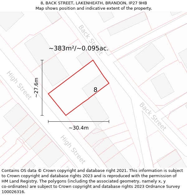 8, BACK STREET, LAKENHEATH, BRANDON, IP27 9HB: Plot and title map