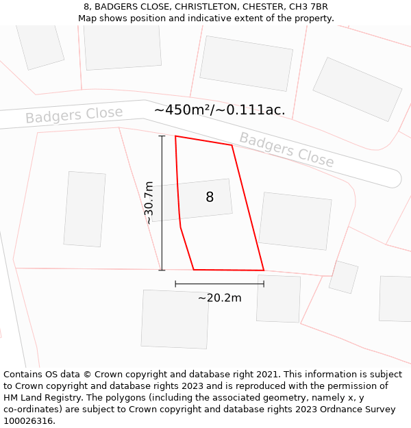 8, BADGERS CLOSE, CHRISTLETON, CHESTER, CH3 7BR: Plot and title map