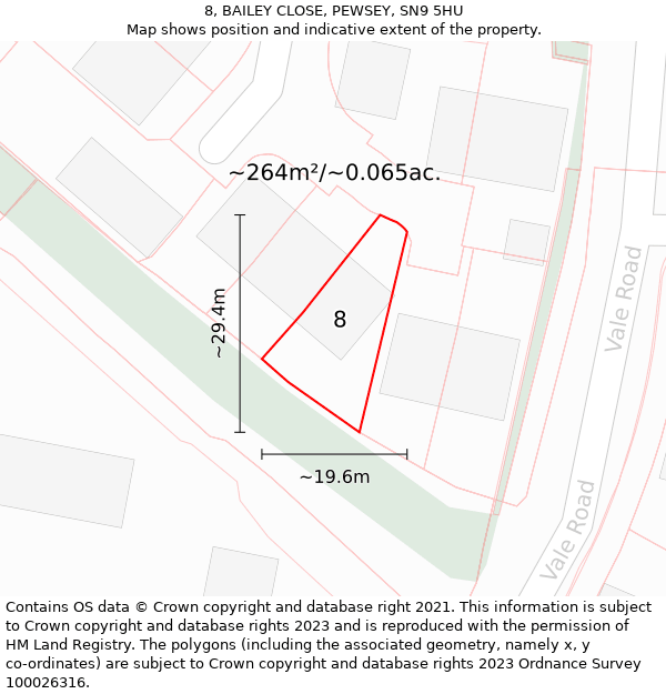 8, BAILEY CLOSE, PEWSEY, SN9 5HU: Plot and title map