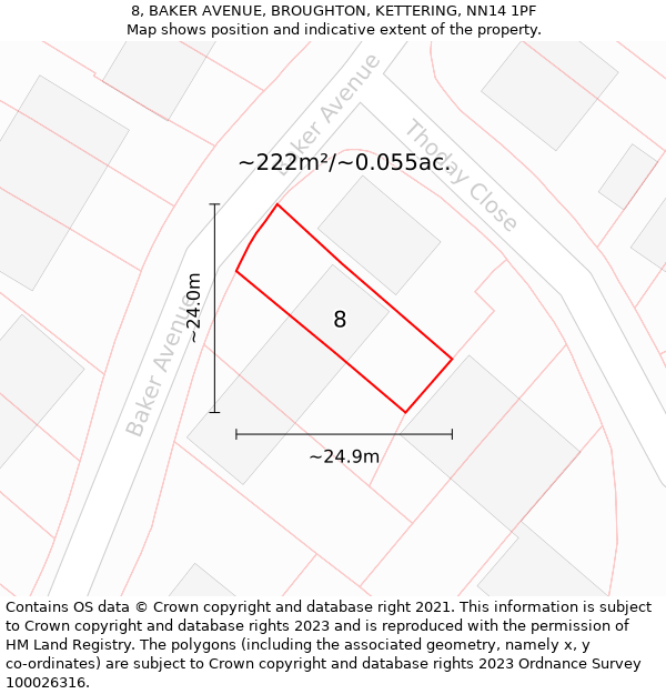 8, BAKER AVENUE, BROUGHTON, KETTERING, NN14 1PF: Plot and title map