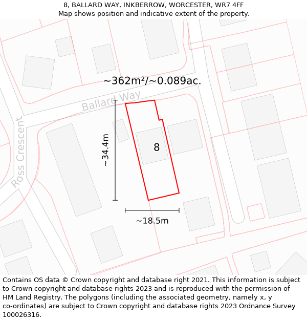 8, BALLARD WAY, INKBERROW, WORCESTER, WR7 4FF: Plot and title map