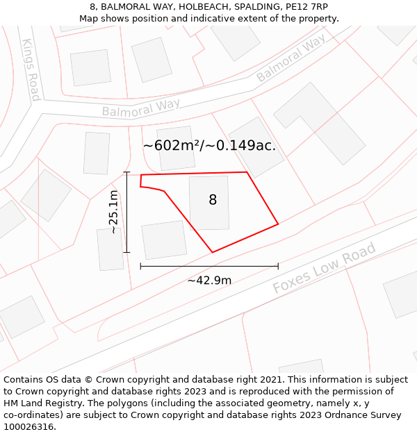 8, BALMORAL WAY, HOLBEACH, SPALDING, PE12 7RP: Plot and title map