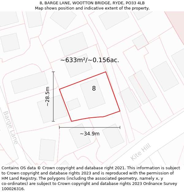 8, BARGE LANE, WOOTTON BRIDGE, RYDE, PO33 4LB: Plot and title map