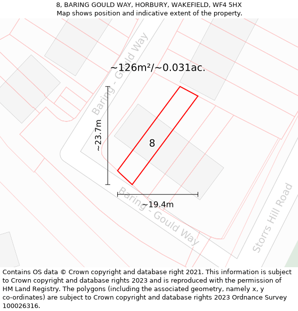 8, BARING GOULD WAY, HORBURY, WAKEFIELD, WF4 5HX: Plot and title map