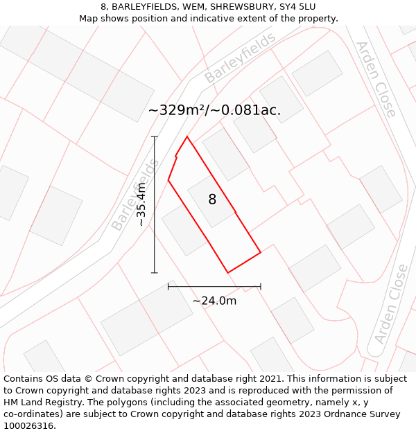 8, BARLEYFIELDS, WEM, SHREWSBURY, SY4 5LU: Plot and title map