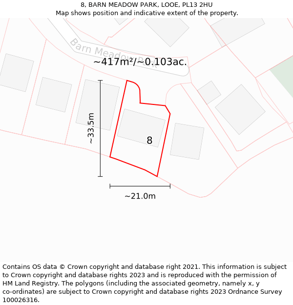 8, BARN MEADOW PARK, LOOE, PL13 2HU: Plot and title map