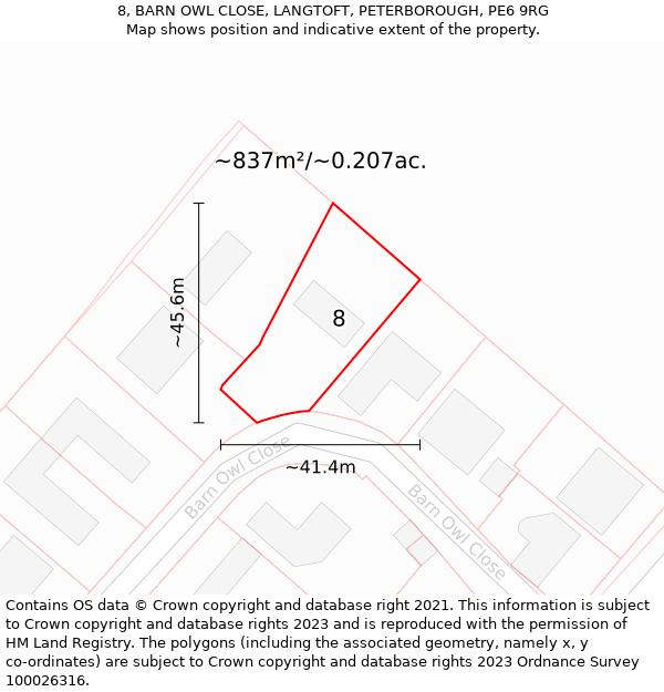 8, BARN OWL CLOSE, LANGTOFT, PETERBOROUGH, PE6 9RG: Plot and title map