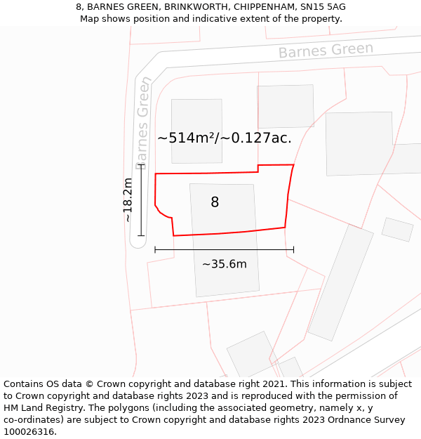 8, BARNES GREEN, BRINKWORTH, CHIPPENHAM, SN15 5AG: Plot and title map