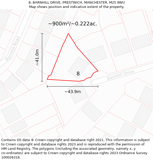 8, BARNHILL DRIVE, PRESTWICH, MANCHESTER, M25 9WU: Plot and title map