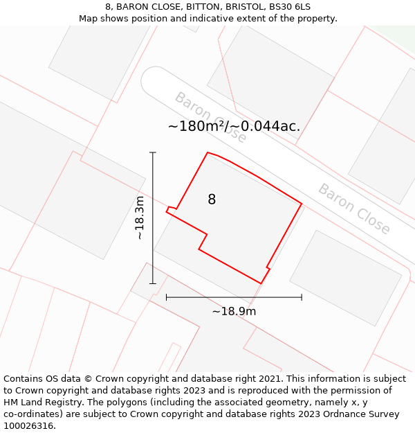 8, BARON CLOSE, BITTON, BRISTOL, BS30 6LS: Plot and title map