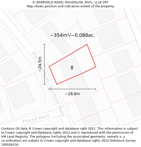 8, BARRFIELD ROAD, RHUDDLAN, RHYL, LL18 2RY: Plot and title map