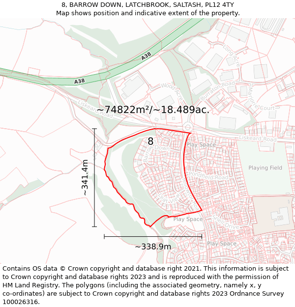 8, BARROW DOWN, LATCHBROOK, SALTASH, PL12 4TY: Plot and title map