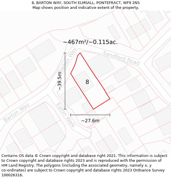 8, BARTON WAY, SOUTH ELMSALL, PONTEFRACT, WF9 2NS: Plot and title map