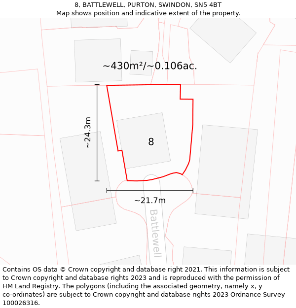 8, BATTLEWELL, PURTON, SWINDON, SN5 4BT: Plot and title map