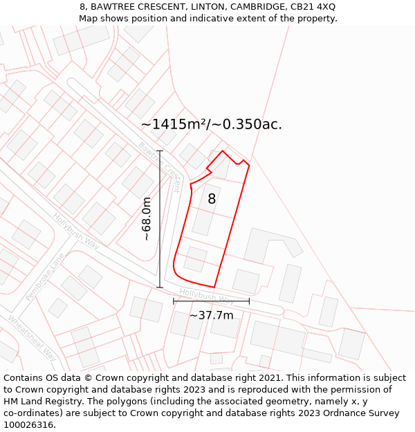 8, BAWTREE CRESCENT, LINTON, CAMBRIDGE, CB21 4XQ: Plot and title map