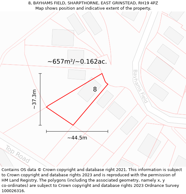 8, BAYHAMS FIELD, SHARPTHORNE, EAST GRINSTEAD, RH19 4PZ: Plot and title map