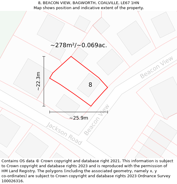 8, BEACON VIEW, BAGWORTH, COALVILLE, LE67 1HN: Plot and title map