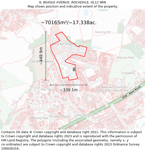 8, BEADLE AVENUE, ROCHDALE, OL12 9RN: Plot and title map