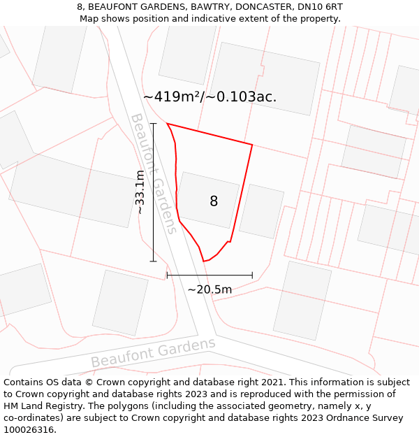 8, BEAUFONT GARDENS, BAWTRY, DONCASTER, DN10 6RT: Plot and title map