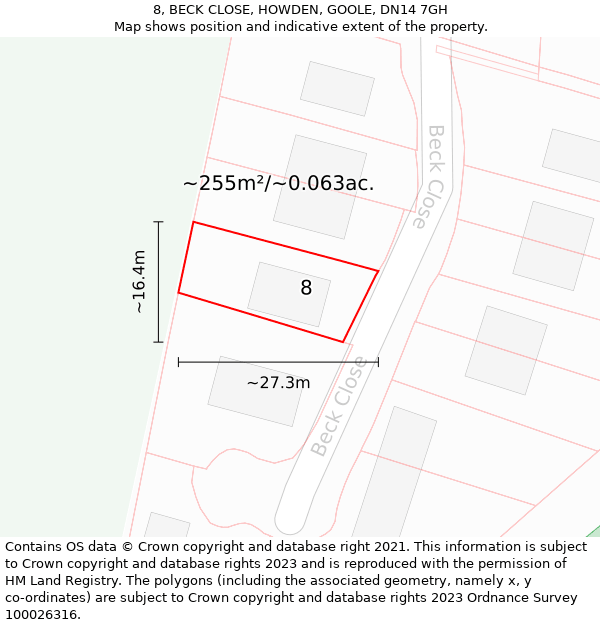 8, BECK CLOSE, HOWDEN, GOOLE, DN14 7GH: Plot and title map