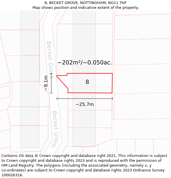 8, BECKET GROVE, NOTTINGHAM, NG11 7HF: Plot and title map