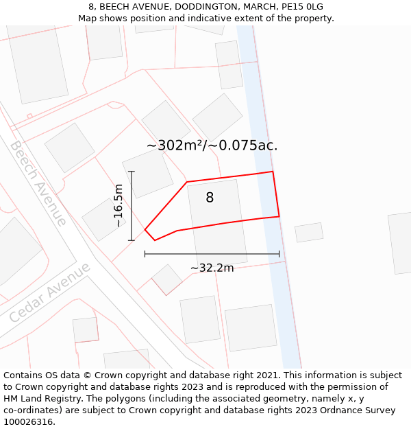 8, BEECH AVENUE, DODDINGTON, MARCH, PE15 0LG: Plot and title map