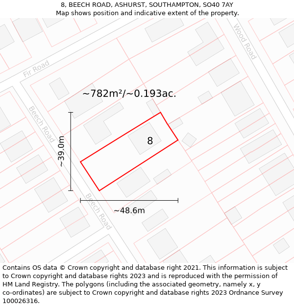 8, BEECH ROAD, ASHURST, SOUTHAMPTON, SO40 7AY: Plot and title map