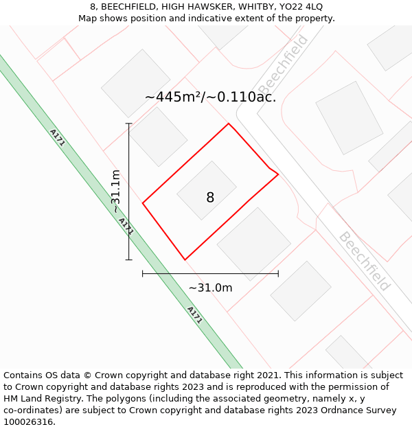 8, BEECHFIELD, HIGH HAWSKER, WHITBY, YO22 4LQ: Plot and title map