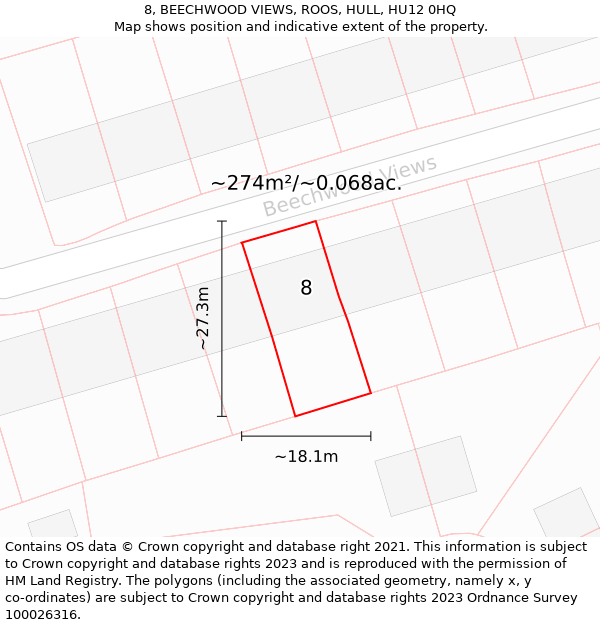 8, BEECHWOOD VIEWS, ROOS, HULL, HU12 0HQ: Plot and title map