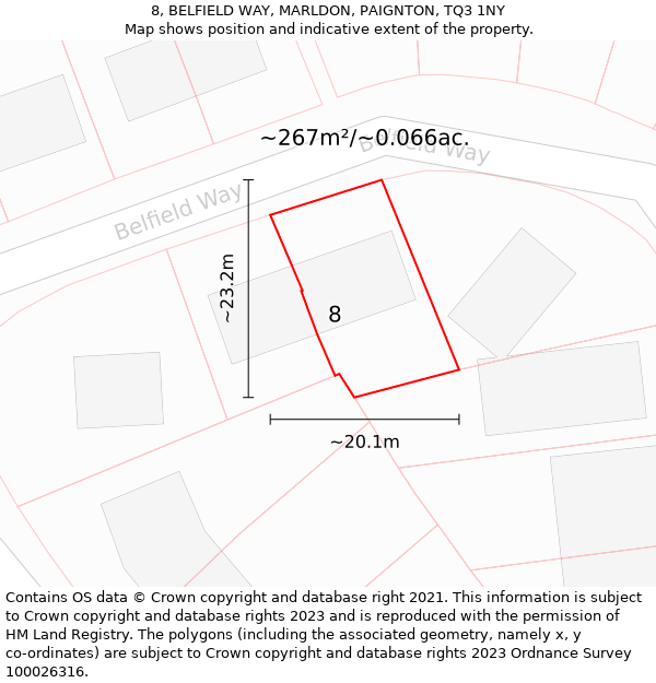 8, BELFIELD WAY, MARLDON, PAIGNTON, TQ3 1NY: Plot and title map